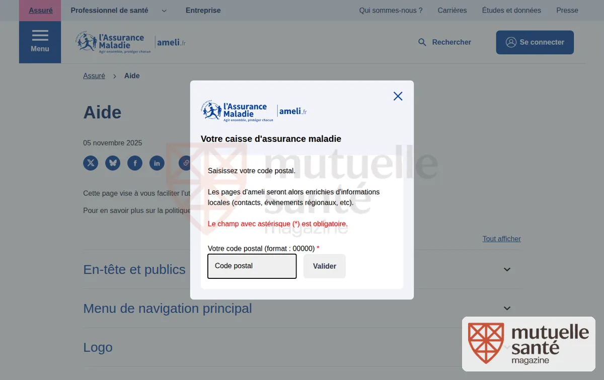 Capture : Aide | ameli.fr | Assuré